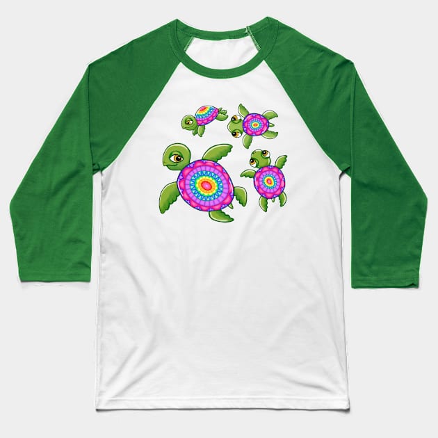 Funny Little Turtle Family Baseball T-Shirt by SoozieWray